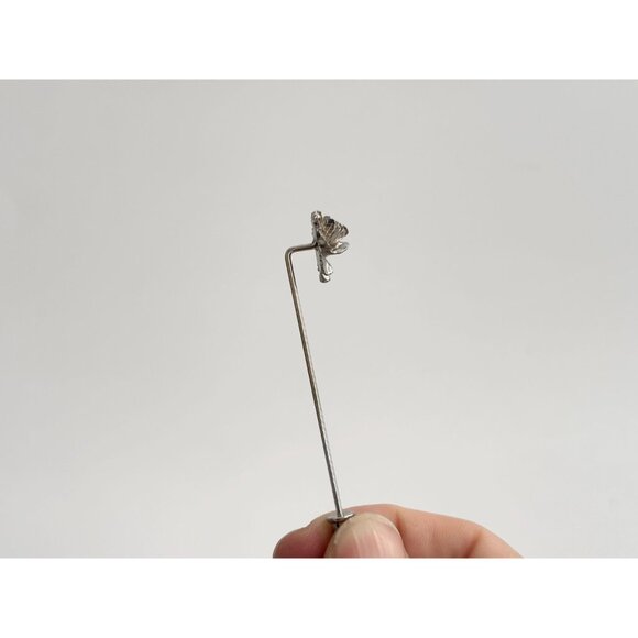 Petaled Rose Floral Faux Pearl Silver T Vintage Stick Pin | Hat Pin | Lapel Pin - Picture 4 of 9
